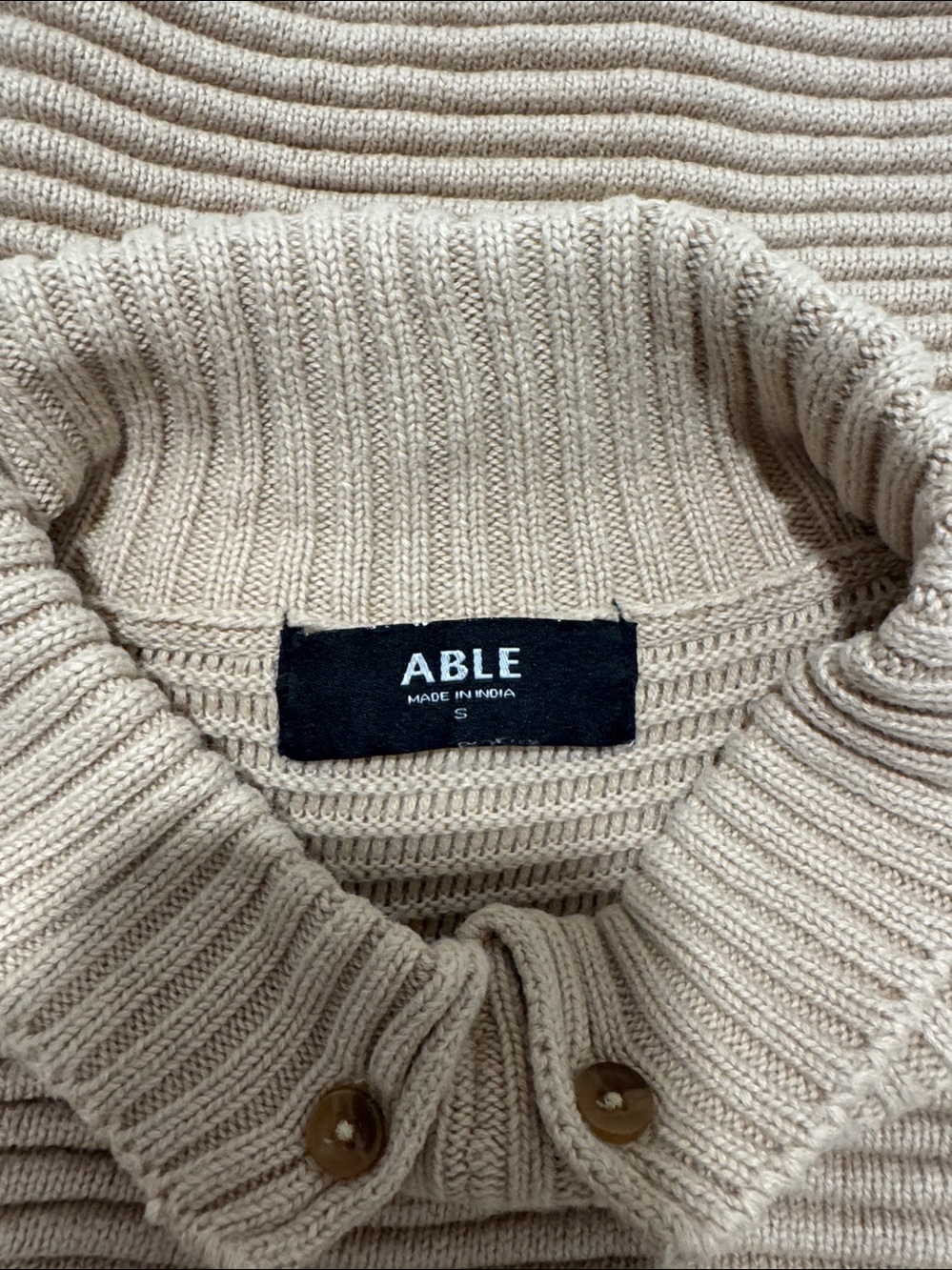 ABLE Ribbed Organic Sweater Peter Pan Collar Size Small